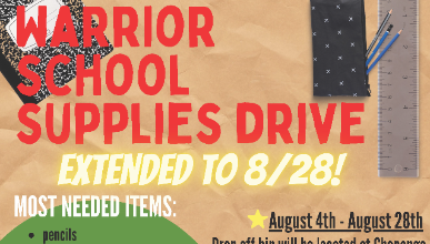 warrior school supplies drive graphic