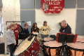 students participating in high school percussion master class