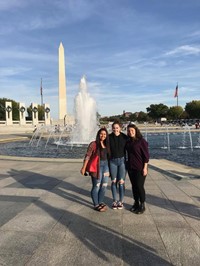 students in front of fountain and washington monument