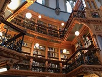 interior of large library with many books