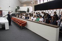 binghamton mayor rich david answering questions of the french exchange students