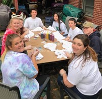 students at tie dye party