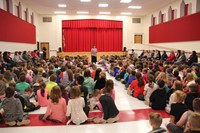 principal hammond talks to students