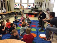 students talking to port dickinson elementary students