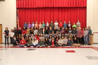 group shot of chenango bridge elementary students and french exchange students and teachers