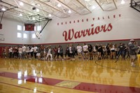 surprise dance mob during varsity girls soccers performance at pep rally