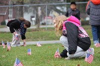 students planting flags