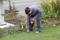 boy planting flag in grass