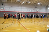 wide shot of students in gym for middle school costume contest