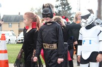 students dressed up for port dickinson halloween parade