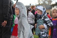 students dressed as sharks and ninjas