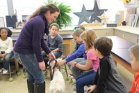students pet goat