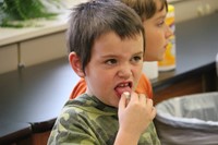 boy makes a face while trying cheese