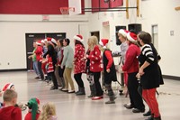 teachers dancing in a line