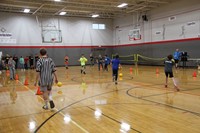 far shot of students playing dodgeball