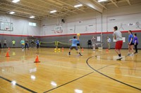 students playing dodgeball far shot