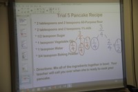 smart board that shows trial five pancake recipe