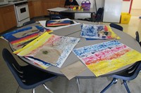 five colorful art paintings summer steam students made using items from nature