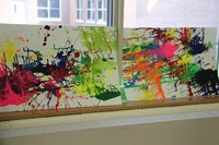 colorful art projects created by students in c v summer steam program