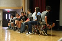 students play musical chairs at freshman orientation