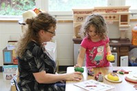 student and teacher at port dickinson elementary kindergarten orientation