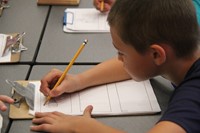 close up of student sketching fish