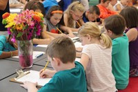 students sketch flowers