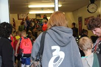 students line up in hallway to enter chenango bridge elementary school