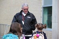 students talk with chenango bridge security monitor john mcandrew