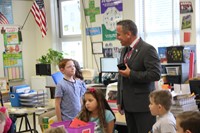 superintendent gill meets new student who just transferred to port dickinson elementary