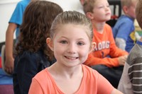 student smiles wide at first day of school at port dickinson elementary