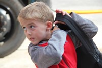 student walks toward port dickinson elementary school