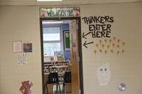 outside of port dickinson elementary classroom that reads thinkers enter here