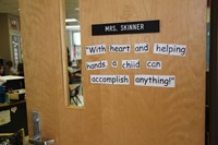 outside of port dickinson elementary classroom that reads with heart and a helping hand a student ca