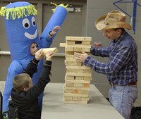 students playing jenga