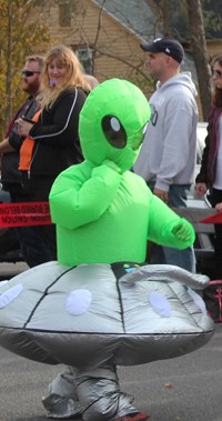 student dressed in alien halloween costume