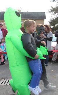 two students in halloween costumes