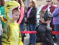 two students parading in halloween costumes