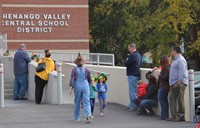 students walking in halloween parade