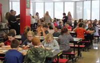 wide shot of cafeteria for thanksgiving event