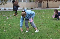 students placing american flags in the ground