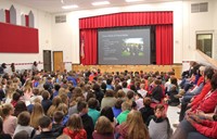 wide shot of veterans day assembly at chenango bridge