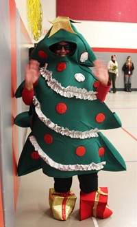 principal dressed as tree
