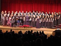 medium wide shot of chorus performing