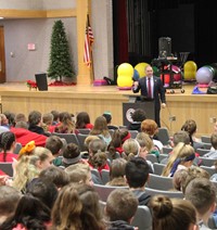 senator akshar speaking to students