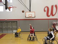 students taking part in wheelchair basketball