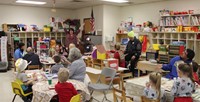 wide shot of classroom after new years countdown