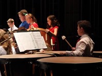 students playing instruments at back of stage