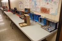 wide shot of table of completed ocean habitat shoeboxes