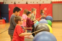 line of students participating in drums alive activity